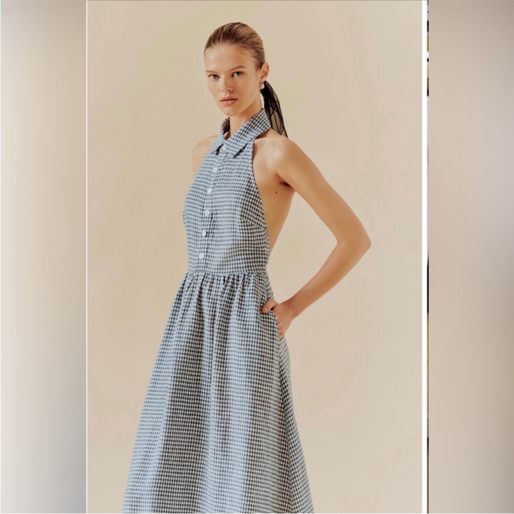 Blue Gingham Halter Dress
